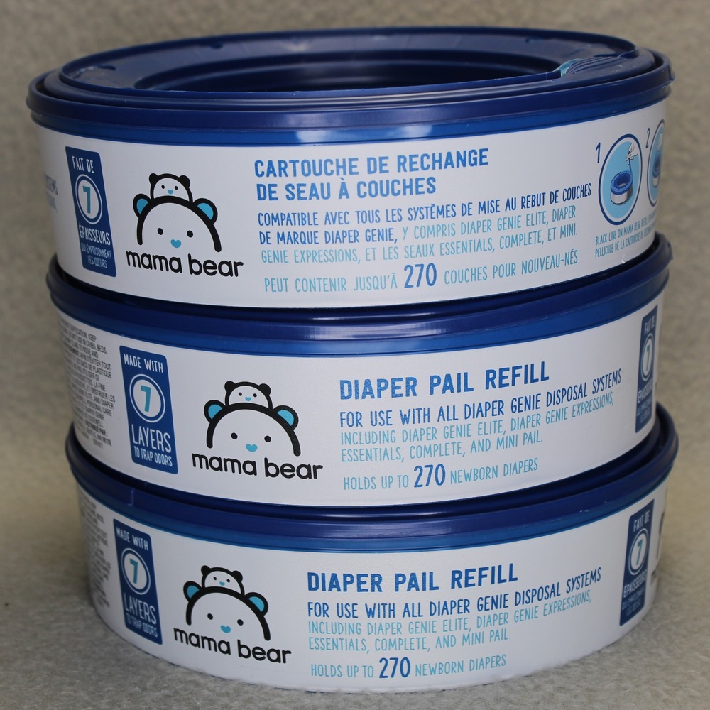 Mama Bear Diaper Pail Refill 3 Pack Blue 7 Layer Odor Trap for Diaper Genie